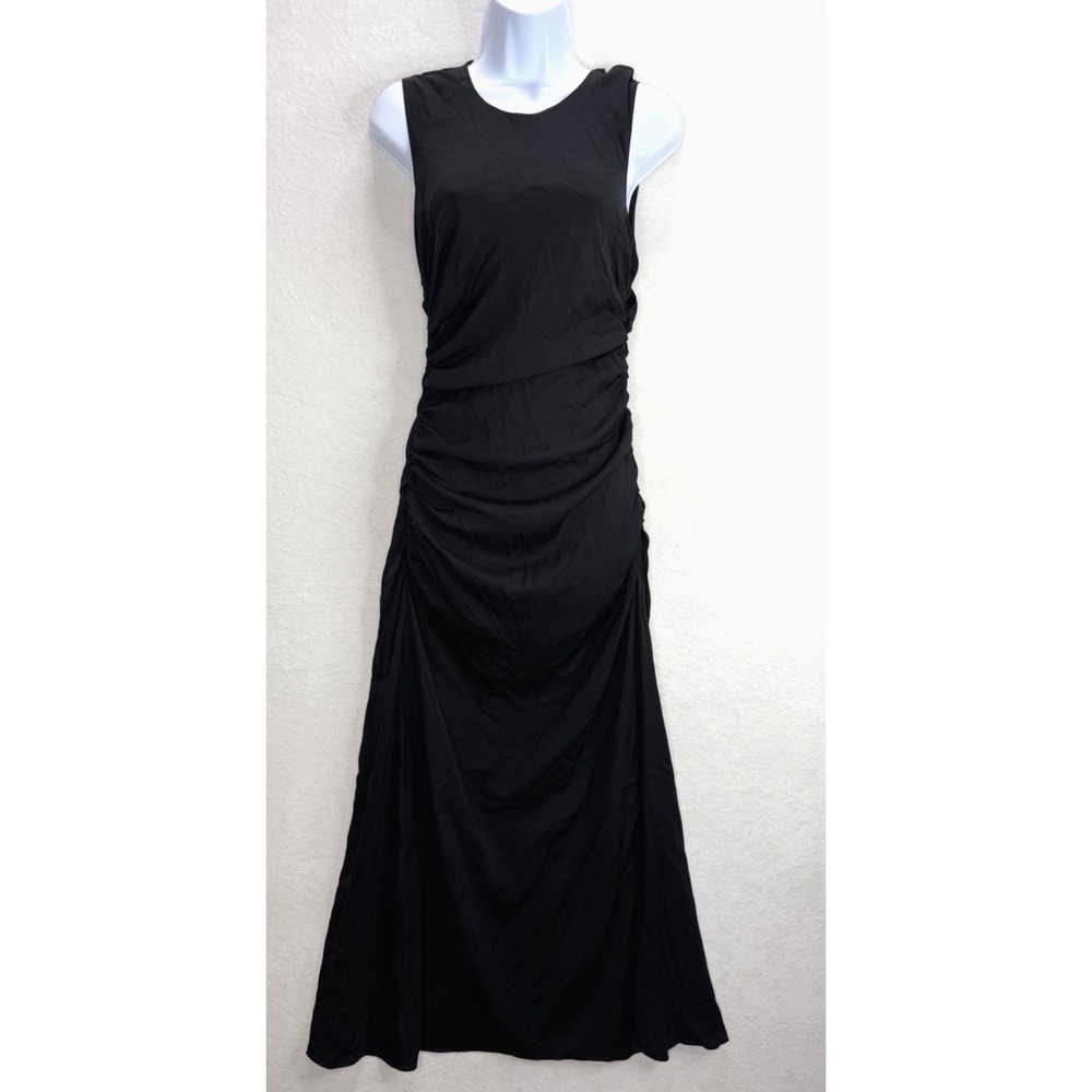 Theory Women's Black Maxi Ruched Dress Size 6 Twisted Silk No Slip